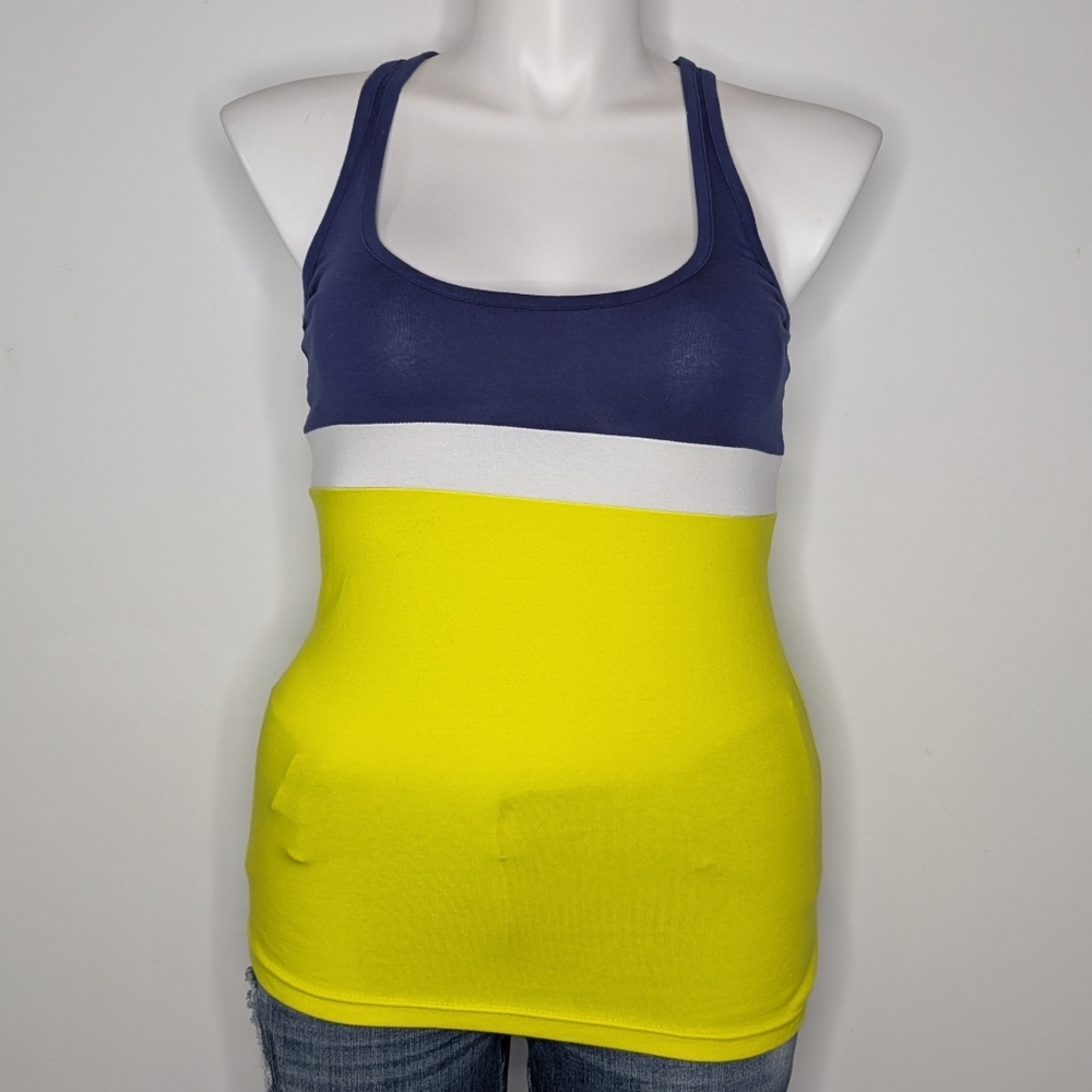 NWT Le Tigre Blue White Yellow Striped Scoop Neck Tank Top XL